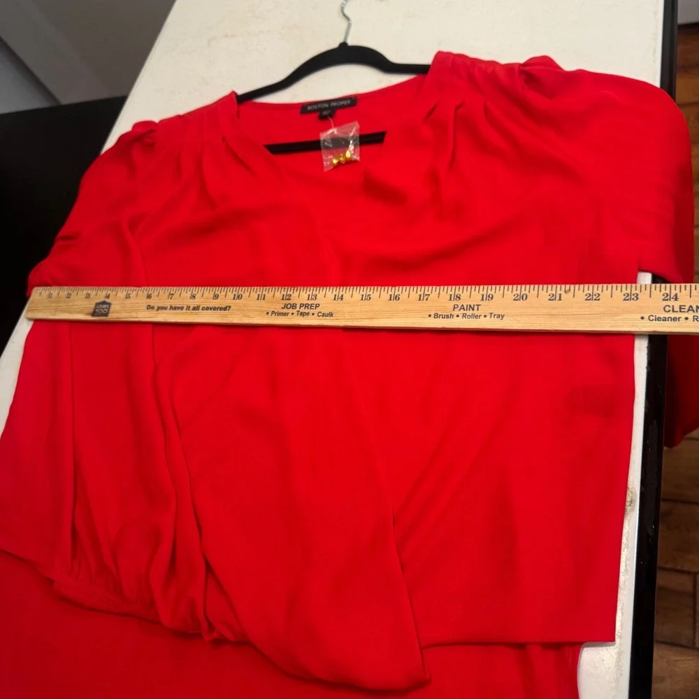 Boston Proper Wrap Blouse Womens Large Red New Embellished Cuff V-Neck Top - Picture 6 of 8